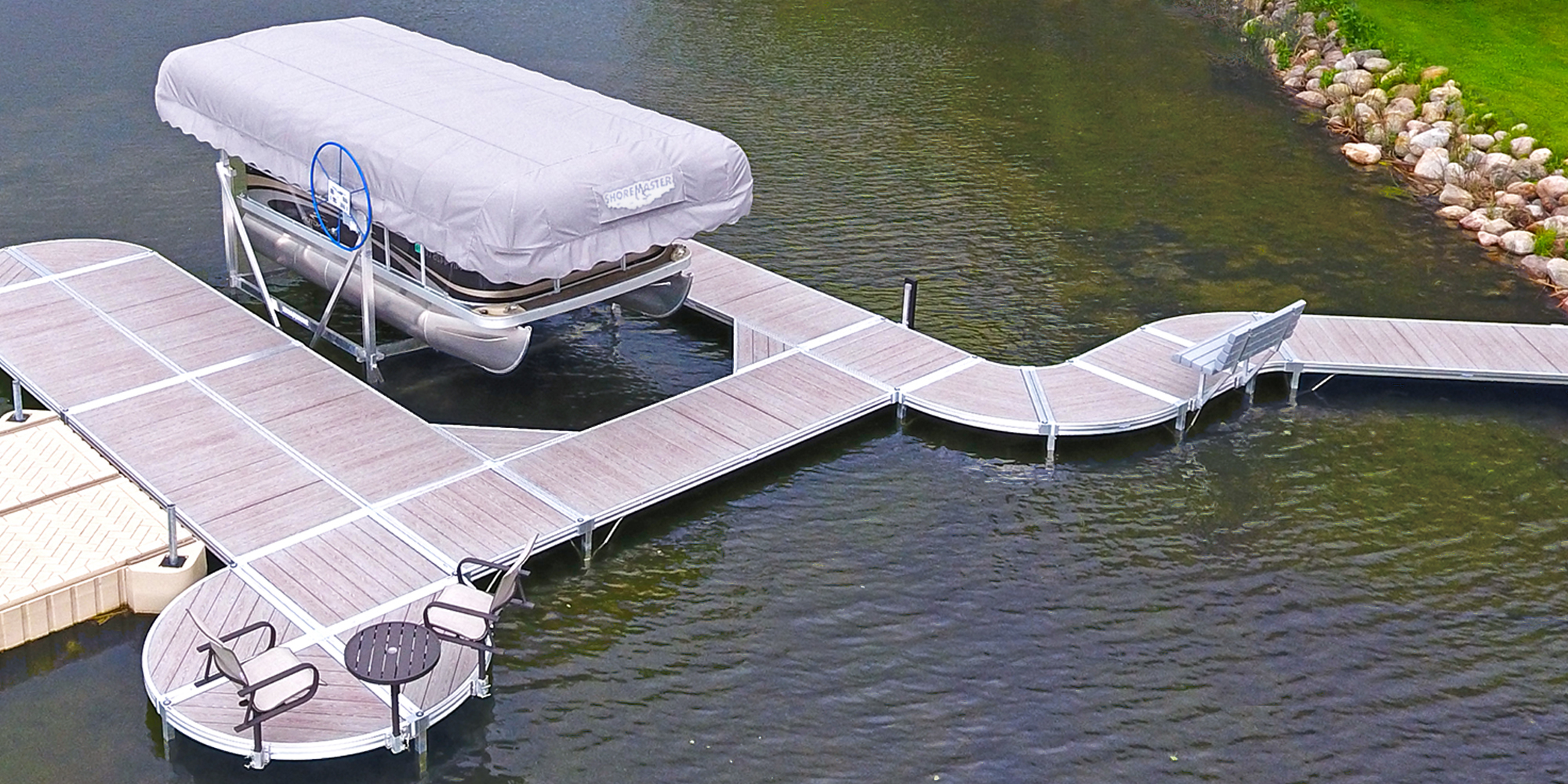 ShoreMaster Infinity RS4 Dock with Gray Woodgrain Vertical Lift Furniture