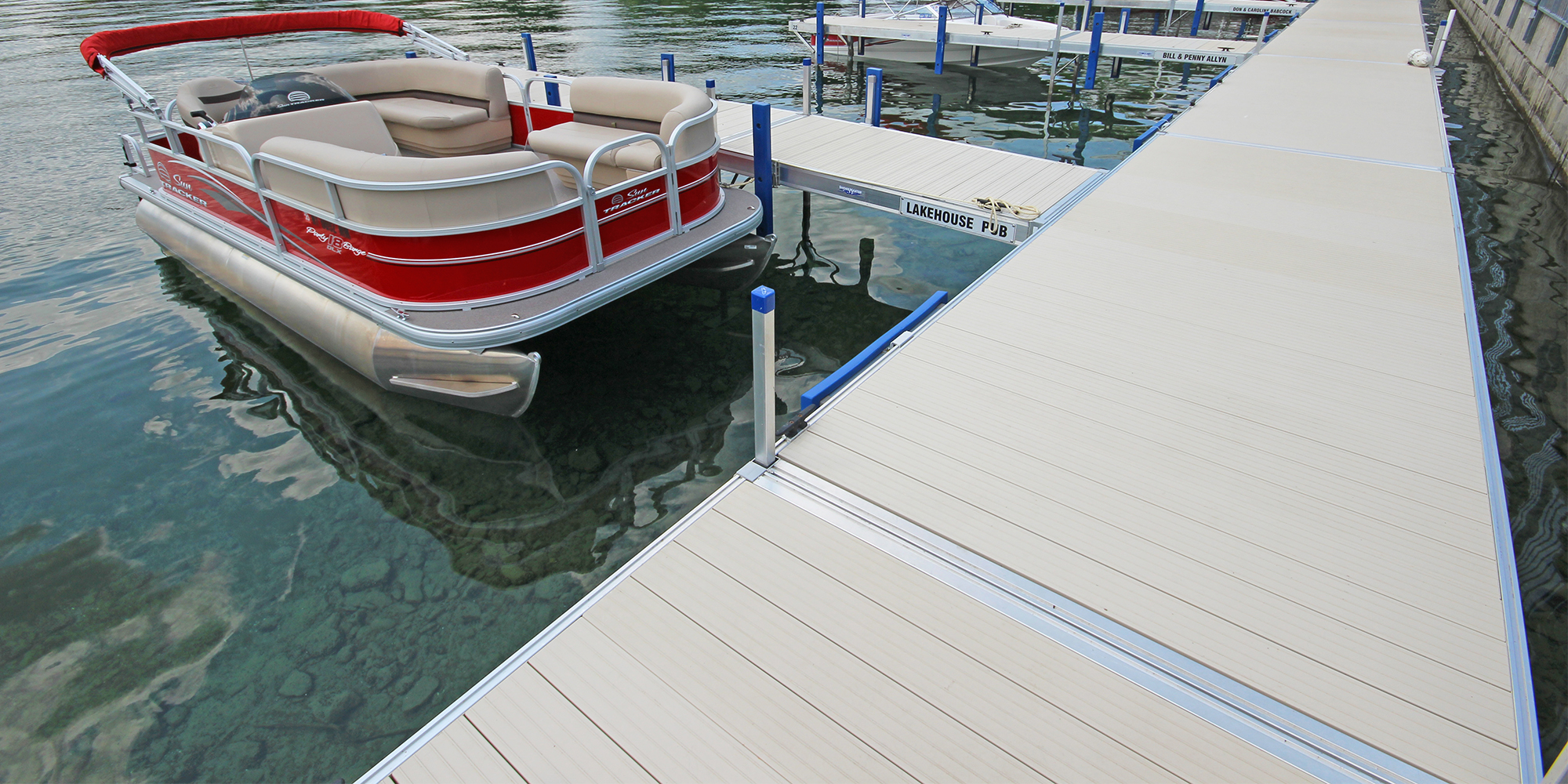 ShoreMaster Infinity RS7 Dock with Tan Decking and Blue Bumpers